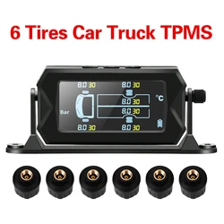 Wireless Solar Tire Pressure Monitoring System with 6 External Sensors Digital LCD Alarm Car RV Truck TPMS