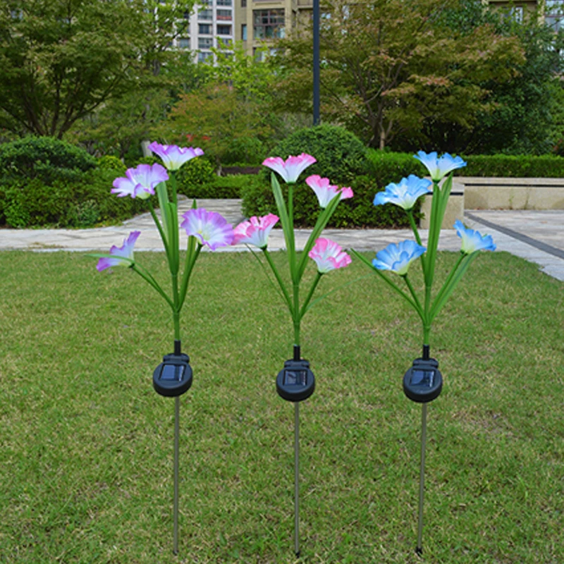 

4pcs/lot Solar Lamps 4 Head Horn Flower LED Flower Decoration Lawn Lamp Colorful Solar Outdoor Waterproof Garden Lawn Lights