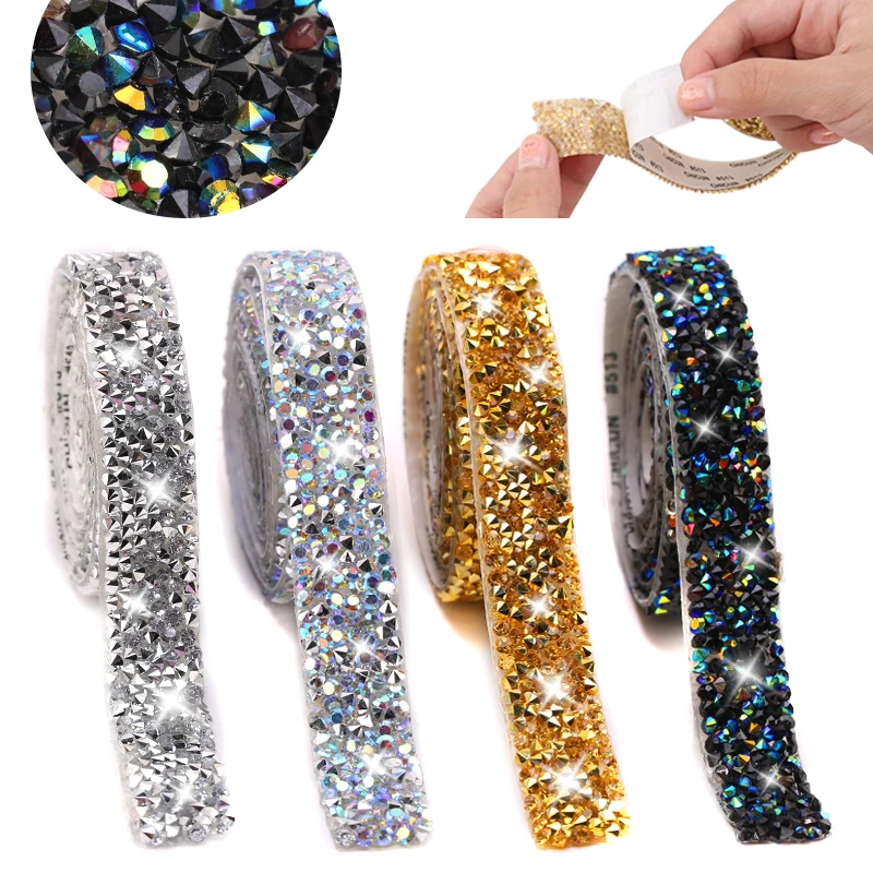 

QIAO Self-adhesive Rhinestones Trim Glitter Crystal Tape Strass Ribbon Chain Rhinestones Trim For DIY Crafts Decorations