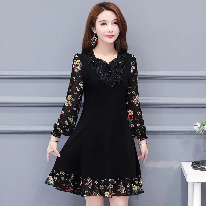 Middle-aged Women's  Midi Dress Woman Dress Vestido De Mujer Femme Robe