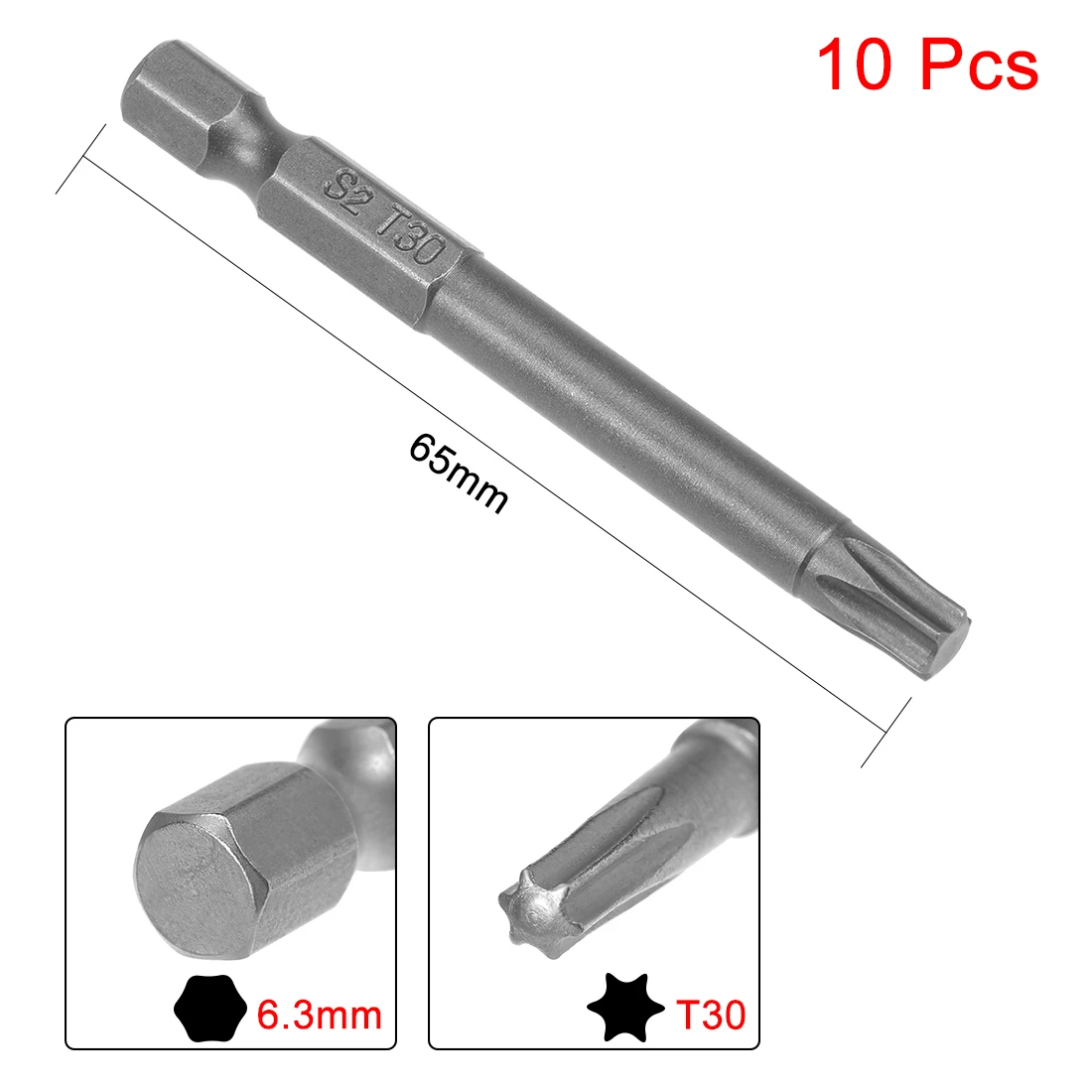 uxcell 10Pcs T30 Magnetic Torx Screwdriver Bits, 1/4 Inch Hex Shank 2.56-inch Length S2 Power Tool