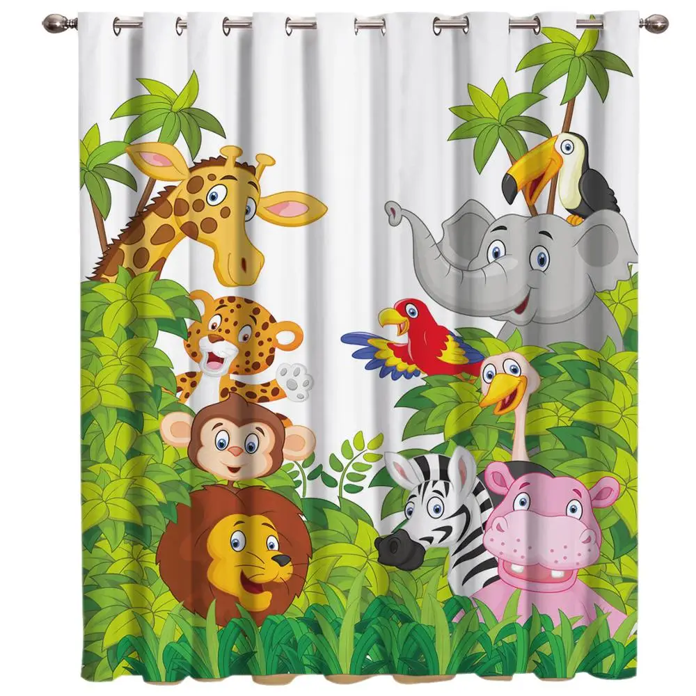 Bedroom Kitchen Curtain Cartoon Zoo Animals Collection Jungle Child Window Curtains Curtains for Living Room Decorative Items