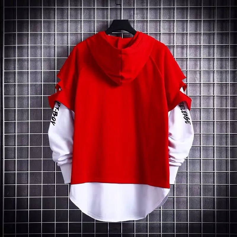 Sudadera informal con capucha para hombre, suéter de Color rojo, negro y blanco, Moda de Primavera y otoño, 2022