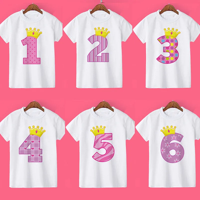 

Crown Birthday Number Print Shirt Size 1 2 3 4 5 6 7 8 Birthday Party T-Shirt Wild One Tee Girls T-shirt Gift Girl Fashion Tops