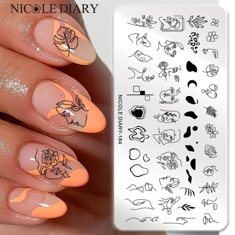 NICOLE DIARY Abstract Face Design Stamp Plates Woman Leaf Flower Nail Art Stamping Template Printing Stencil Image Tool