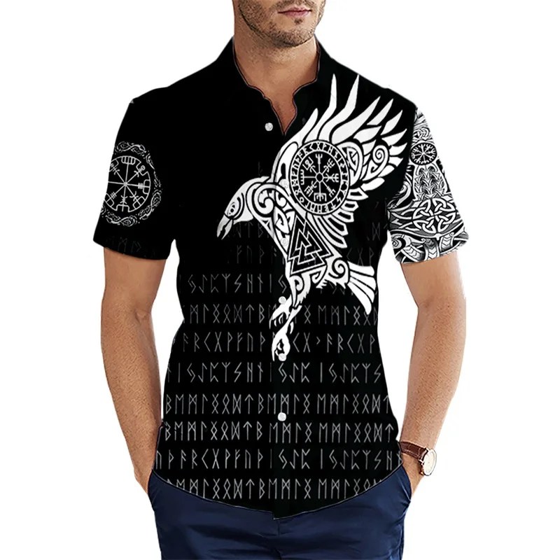 

Brand clothing 2021 Summer Short sleeve Shirts Valknut symbol Tattoo Raven 3D Printed Hawaiian Shirt Mens Harajuku Casual Shirt