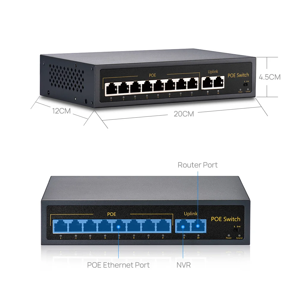 Imagem -02 - Hamrolte-interruptor Inteligente Poe 10 Portas Canais 10 1000mbps 120w Max 250m para Sistema de Câmera Poe