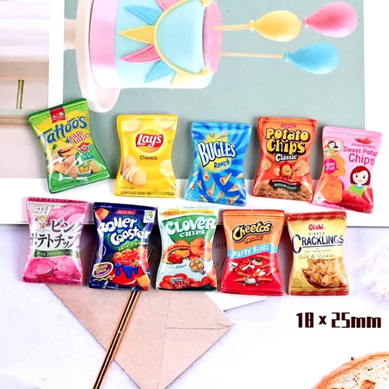 Dollhouse Miniature Resin Potato Chips, Pretend Play Food, Acessórios de Cozinha, Doll House, Aleatório, 1, 12 Escala, 10Pcs