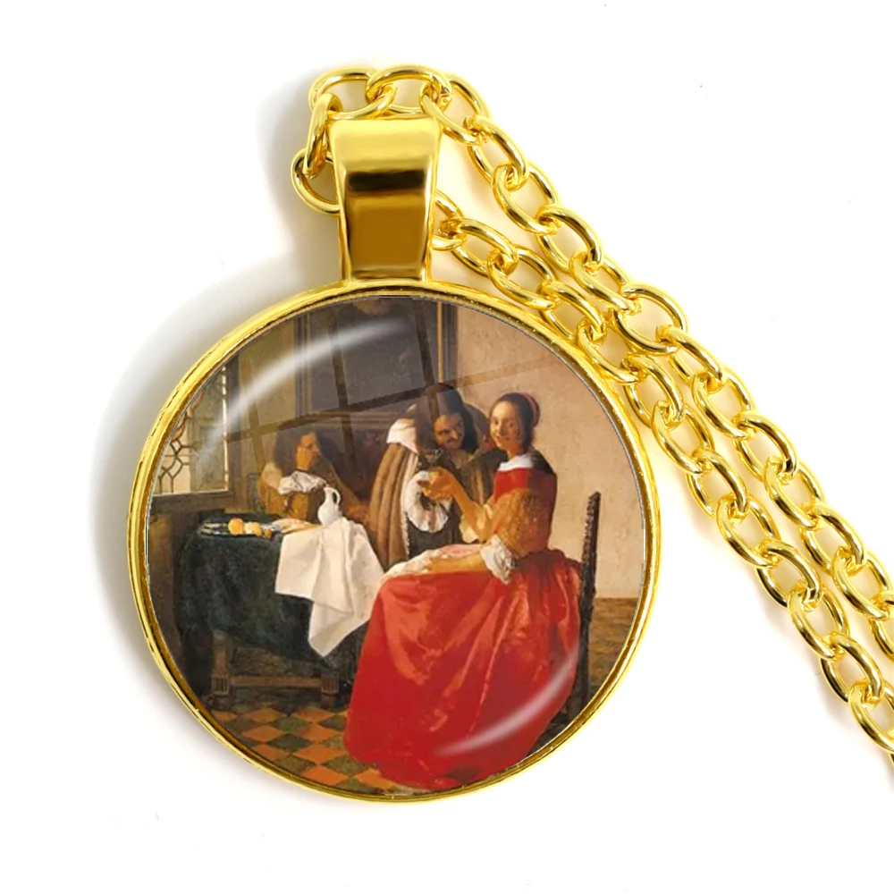 فتاة يرتدي اللؤلؤ يوهانس فيرمير الفن قلادة الزجاج عقد عنق بحجر مصقول موضة سلسلة القلائد مجوهرات للنساء رجالي