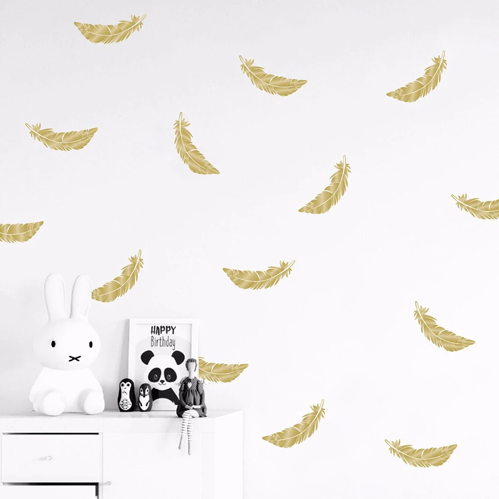 70Pcs Feather Wall Sticker Baby Nursery Kids Room Feathers Animal Birds Wall Decal Bedroom Playroom Vinyl Home Decor