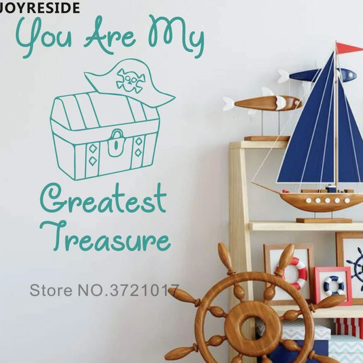 JOYRESIDE Pirate Box Wall Decals Kids Room Decor You Are My Greatest Treasure Wall Decal Baby Boy Room Decoration Mural WM336