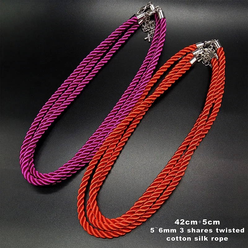 3 Pcs /Lot 6mm 3 Shares Twisted Silk Cord Necklace Adjustable Multicolor Rope Chain Choker Pendant Charms Findings Lobster Clasp