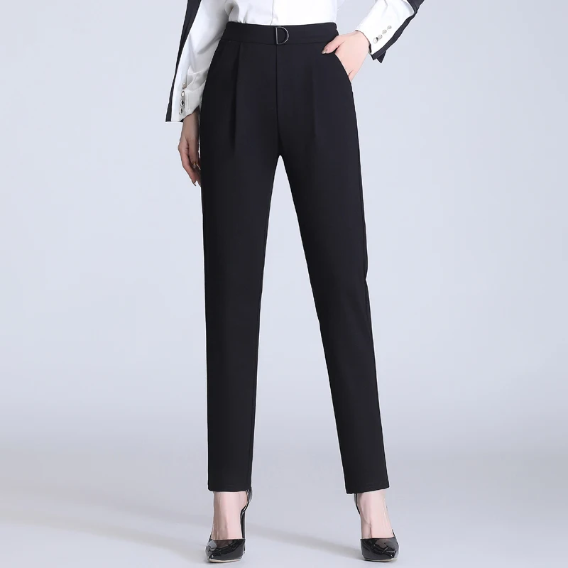 Women Fashion Black Color Elastic Waist Casual Slim Harem Pants Chic Business Autumn Trousers Pantalones Mujer Retro Pants S-5XL