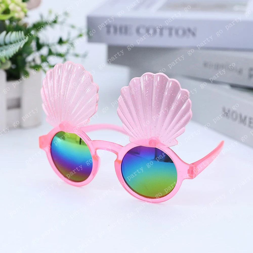 Pink Purple Shining Shell Sunglasses Mermaid Theme Hawaii Party Summer Beach Photo Props Adult kids Birthday Gifts Flash Glasses