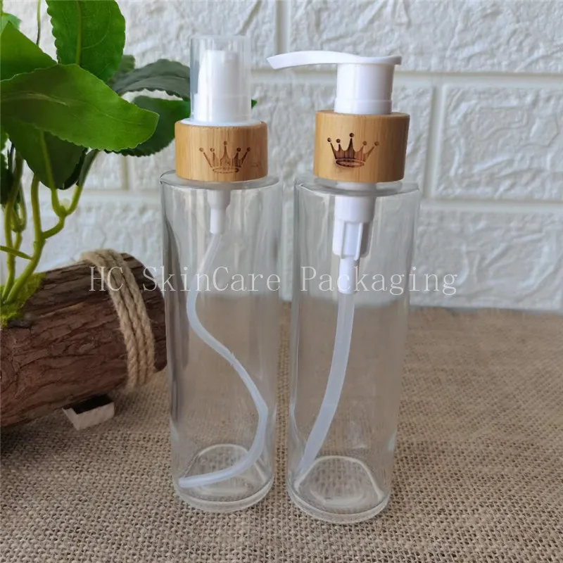 Wholesale custom logo wooden bamboo glass bottle 70pcs/lot 150ml Lotion pump bottle spray bottle 5OZ empty cosmetic containers