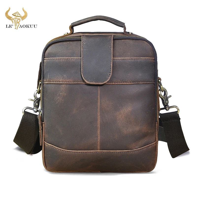 Crazy Horse Leather Male Designer Casual Messenger Crossbody Shoulder Strap bag Vintage Male Mochila 9.8