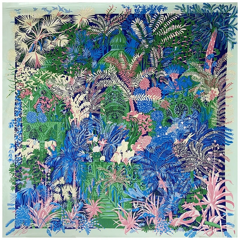 

POBING Silk Scarf Women Large Shawls Plant Jungle Stoles Square Bandana Luxury Kerchief Hijab Scarves Female Foulards 130CM