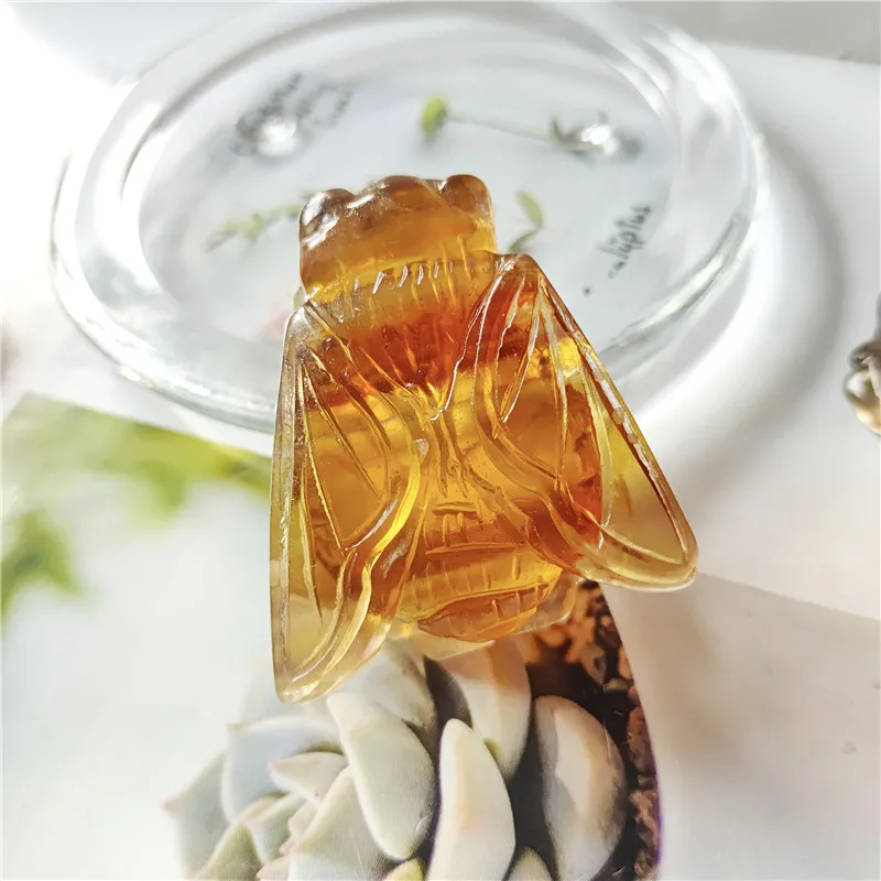 

Natural Stone Quartz Yellow Fluorite Crystal Hand-carved honeybee For Diy Jewelry Making Necklace Accessories