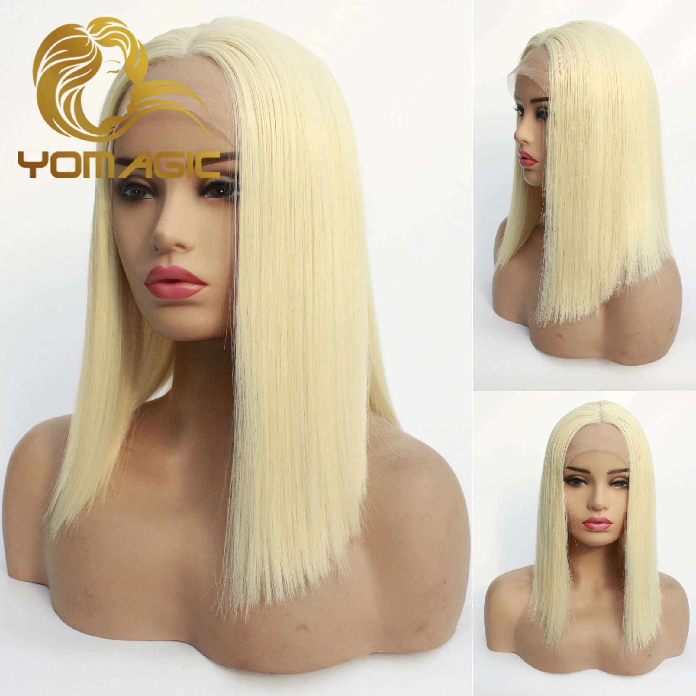 

Yomagic 613 Synthetic 13X3 Lace Front Wigs With Baby Hair Short Bob Heat Resistant Lace Wigs For Women Pre Plucked Blonde