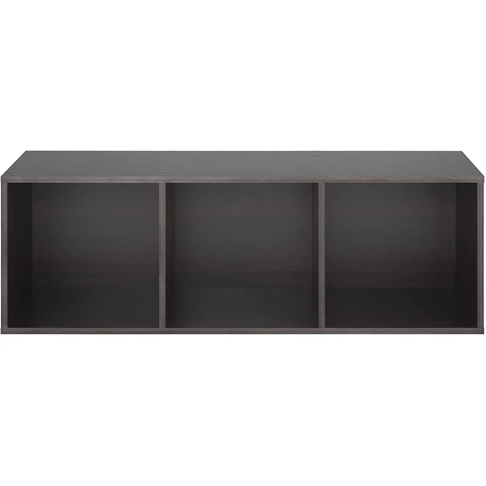 3 Cubes Organizer Bookcase Wood Bookshelf Open Book Shelf 3-Tier Multipurpose Storage Rack Stand Sturdy Dark Brown[US-Stock]