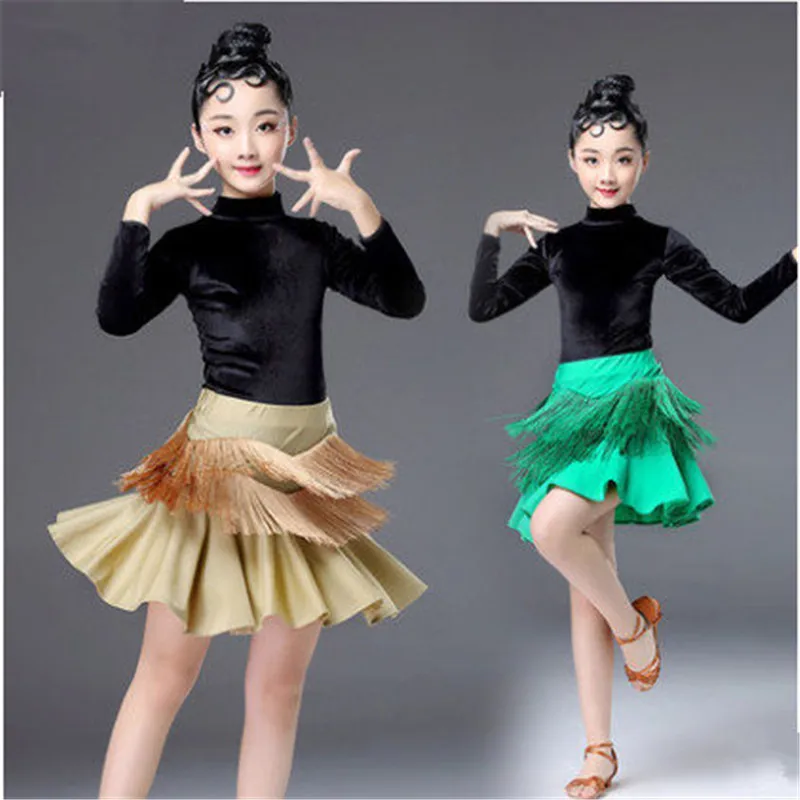 

Girls Latin Dance Dress Tops + Skirt Ballroom Dance Dress for Kids Dancewear Child Tango Samba Dance Costumes Stage Performance
