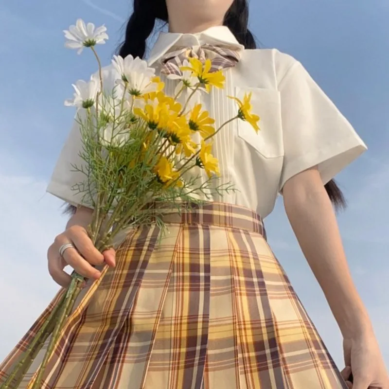 Camisa blanca y negra plisada de órgano para estudiantes, uniforme JK, blusa básica japonesa genuina de manga larga, uniforme escolar femenino