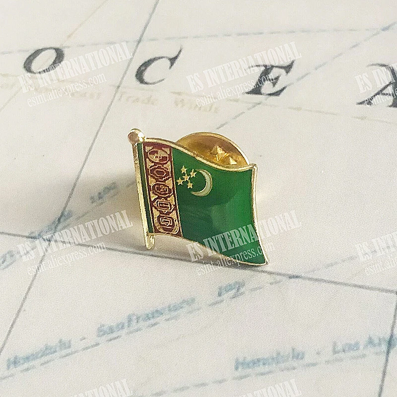 Turkmenistan National Flag Lapel Pin Crystal Epoxy Metal Enamel Badge Paint Brooch Souvenir Suit Personality Commemorative Gifts