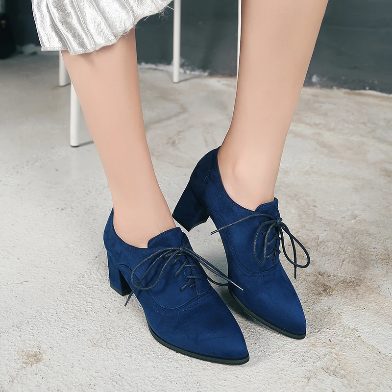 2024 New Spring Autumn Pointed toe Lace Up Shoes Loafer Women Casual Shoes Woman Leisure 6cm Fashion High Heels Black Mujer