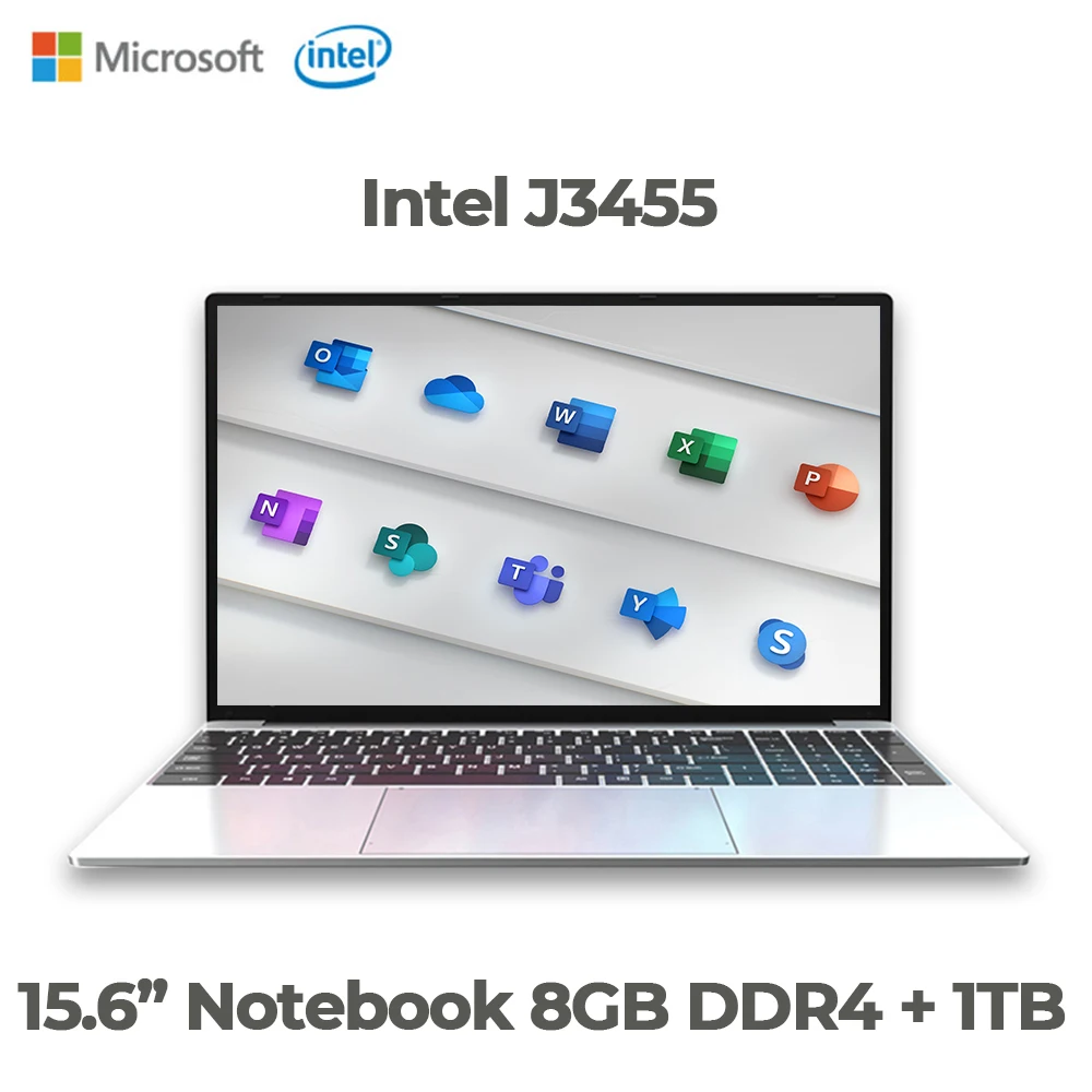 

2022 Hot New 15.6 Inch Laptop Intel Celeron J3455 Quad Core 8GB RAM 1TB SSD Windows 10 Intel Laptop For Students Office Notebook