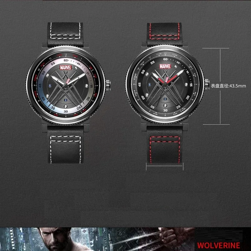 Disney Official Marvel Wolverine X-MEN Casual Quartz Wristwatches Cartoon 3D Stereo Dial Coated Glass Date Function Male Clock