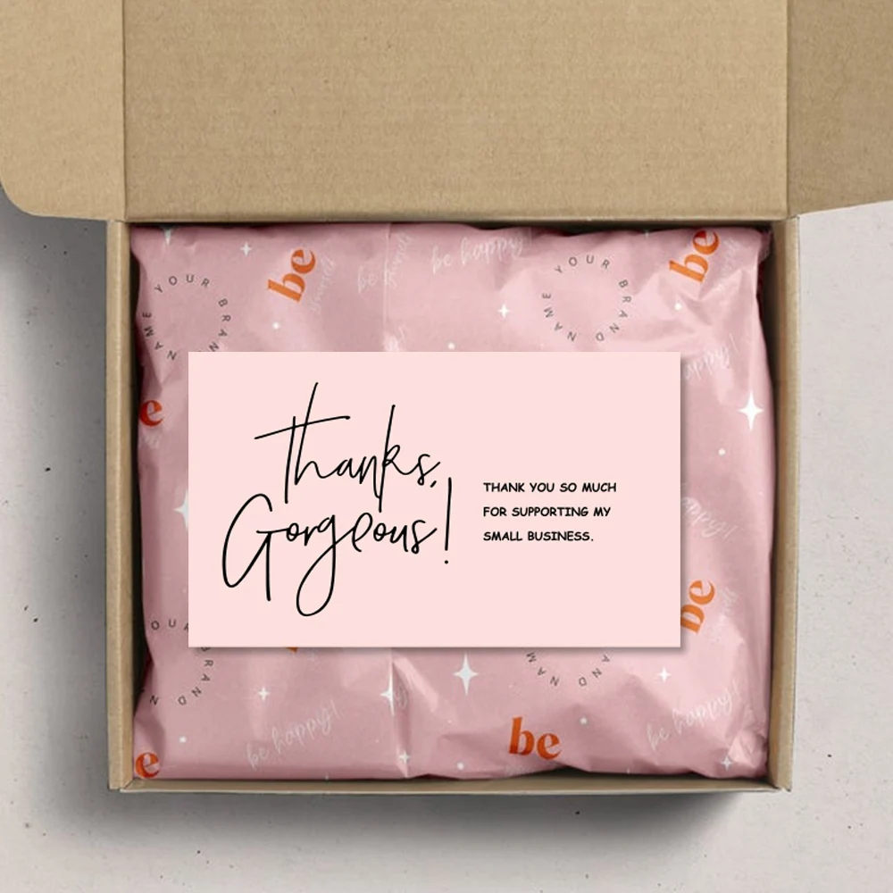 

30pcs/pack Pink Thank You Card For Supporting Business Package Decoration "Gorgeous Thanks" Business Card Handmade With Love