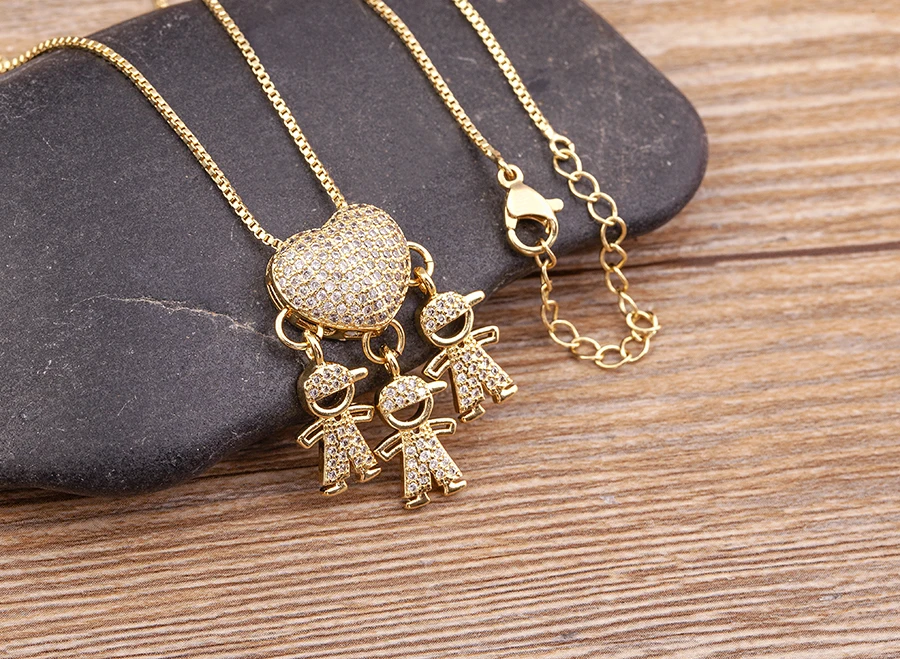 Nidin Heißer Verkauf Sohn Tochter Herz Vergoldet Zirkonia Familie Mädchen Junge Anhänger Halskette Kette Schmuck Für Mutter Geschenk – Detail 19