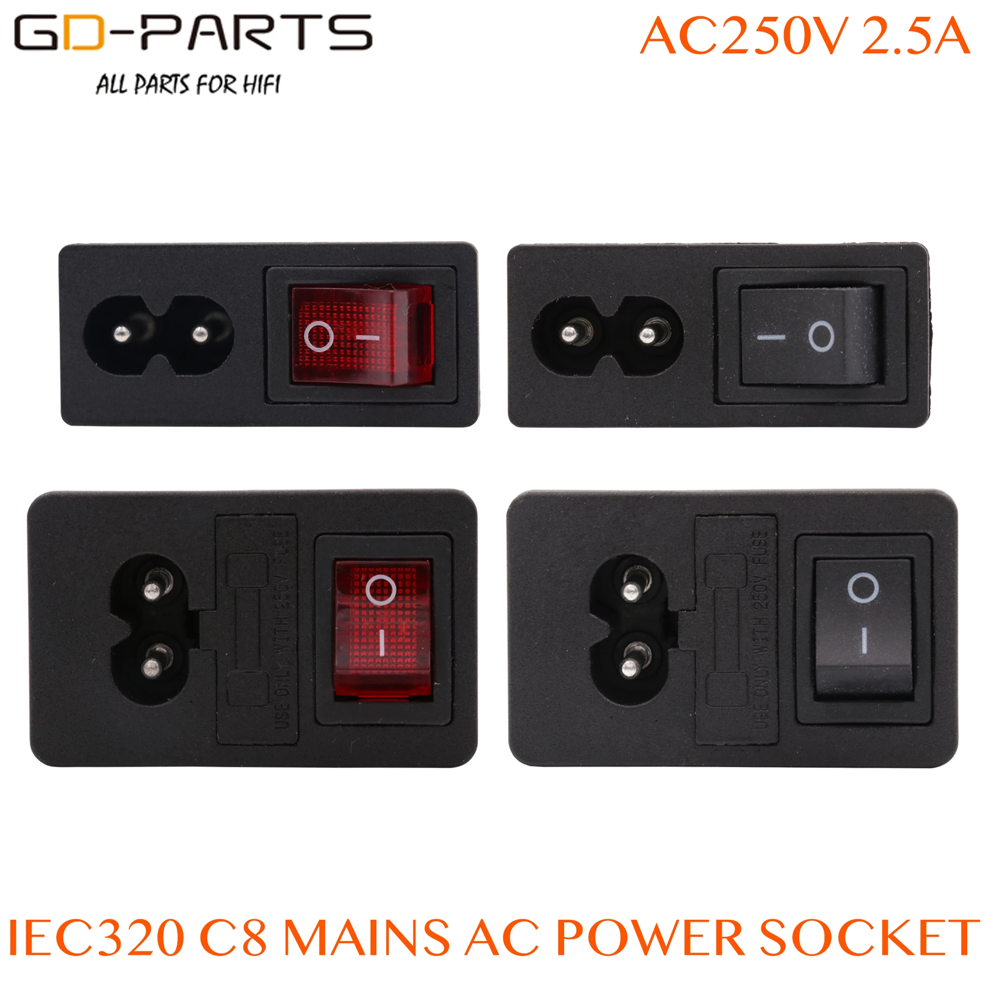 1PC IEC320 C8 MAINS AC Power Socket Electric Plug Connector Receptacle With ON OFF Rocker Switch AC250V 2.5A CCC CE