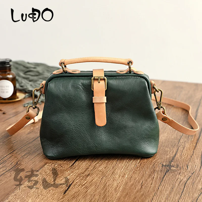 Handmade Genuine Leather Women Handbags Vintage Real Leather Doctor Bag Simple Retro Female Shoulder Messenger Bag New Original