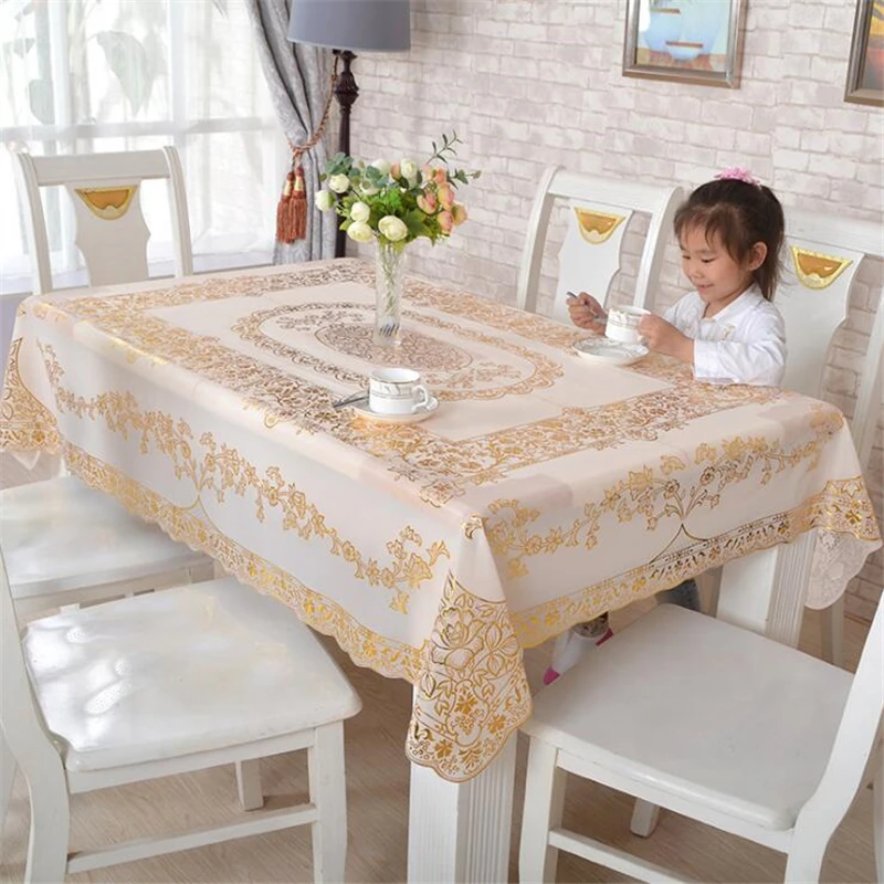 

High-end PVC hot stamping table mats waterproof and oil-free disposable European tablecloth rectangular non-slip insulation mat