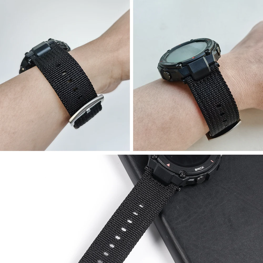 Black Nylon Watchband Band Strap For Xiaomi Amazfit T rex T-Rex Pro Smartwatch Wrist Straps Replacement Bracelet Belt Correa