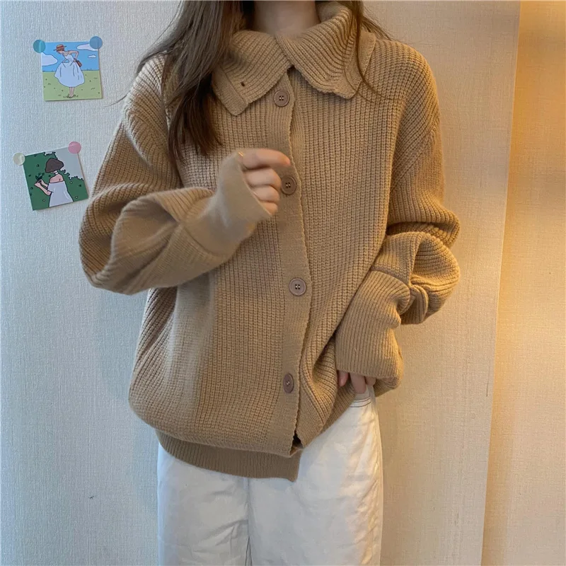 

Women's Vintage Thicken Cardigans Sweaters Oversized Solid Single Breasted Long Loose Sleeves Women Cardigan Autumn Winter
