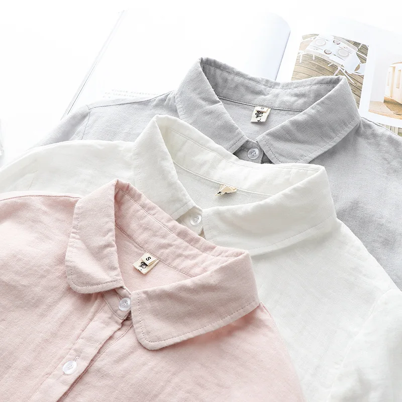 Autumn New Women Casual Cotton White Shirt Breathable Turn-Down Collar Button Up Solid Blouse Elegant Female Basic Tops T18509F