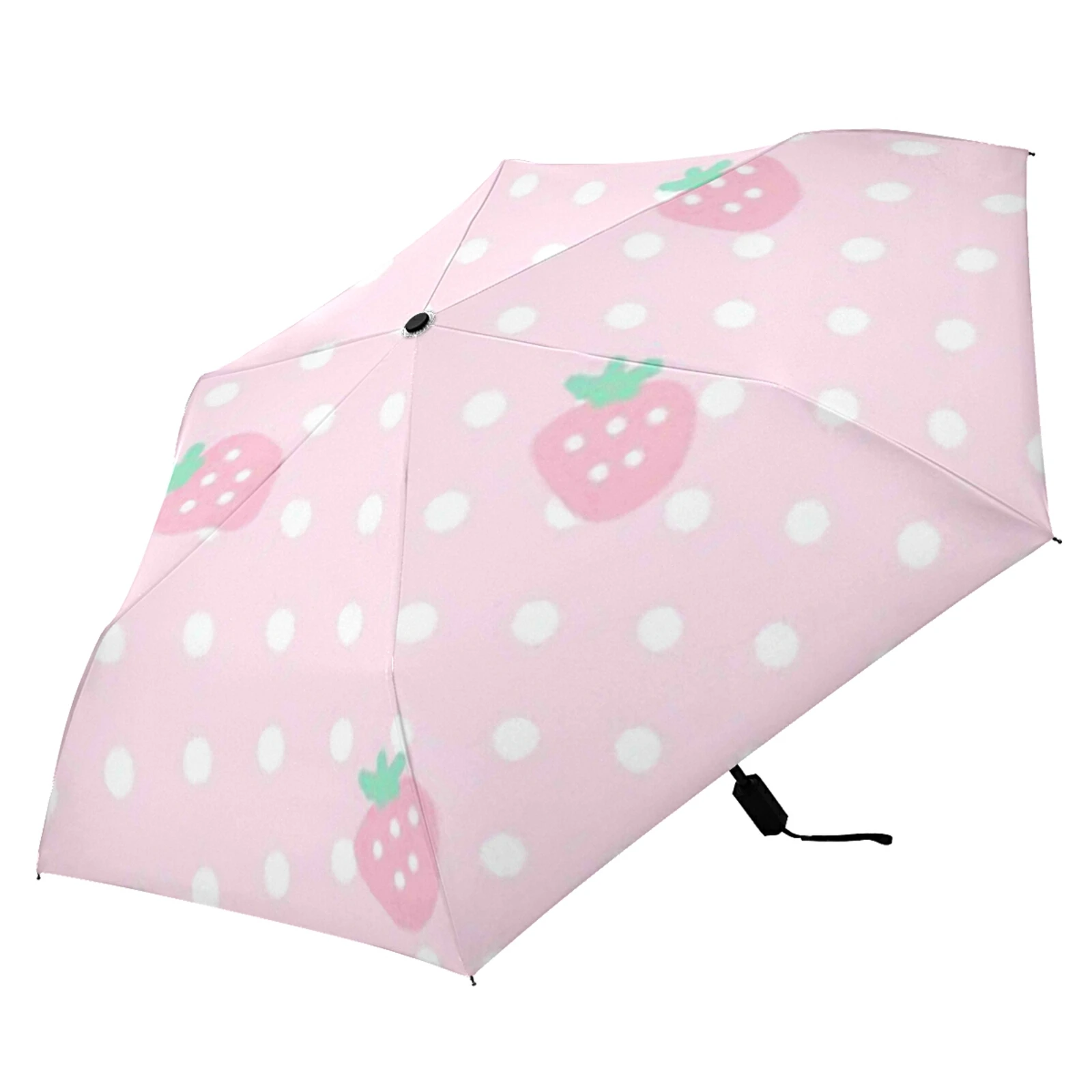 

Pink Umbrella Automatic Folding Women's Umbrella Three-folding Umbrella Windproof Strawberry Print Creative Sun Umbrella Parasol