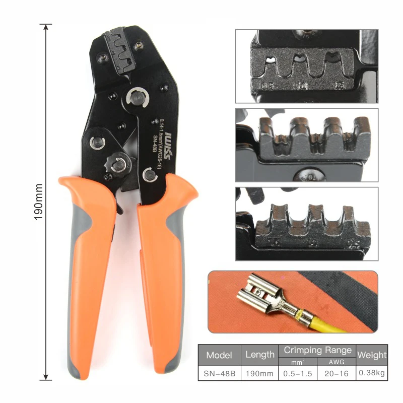 IWISS SN-48B Crimping Tool 300pcs 2.8/4.8/6.3 Plug Terminal Crimper pliers Wire 0.5-1.5mm² alicate AWG20-15 Hand Tool Set