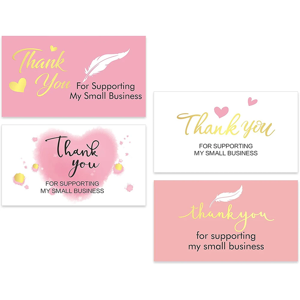 Carte de remerciement rose pour votre commande, merci de soutenir les petites entreprises, étiquette cadeau décorative, logo personnalisé brodé, 10-30 pièces