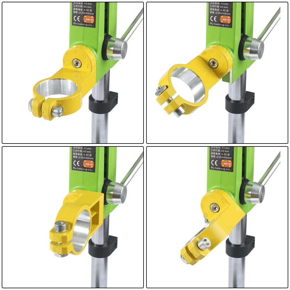 1pc 0 90 gradi giallo verde trapano elettrico tavolo supporto per trapano per trapani morsetto da banco per foratura pinza 35 43mm