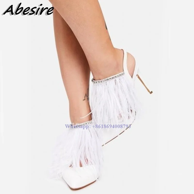 

New Fringe Decor White Sandals Pointed Toe High Heel Sandals Strap Women Sandals Pumps Shoes For Women Stilettos Zapatos Mujer