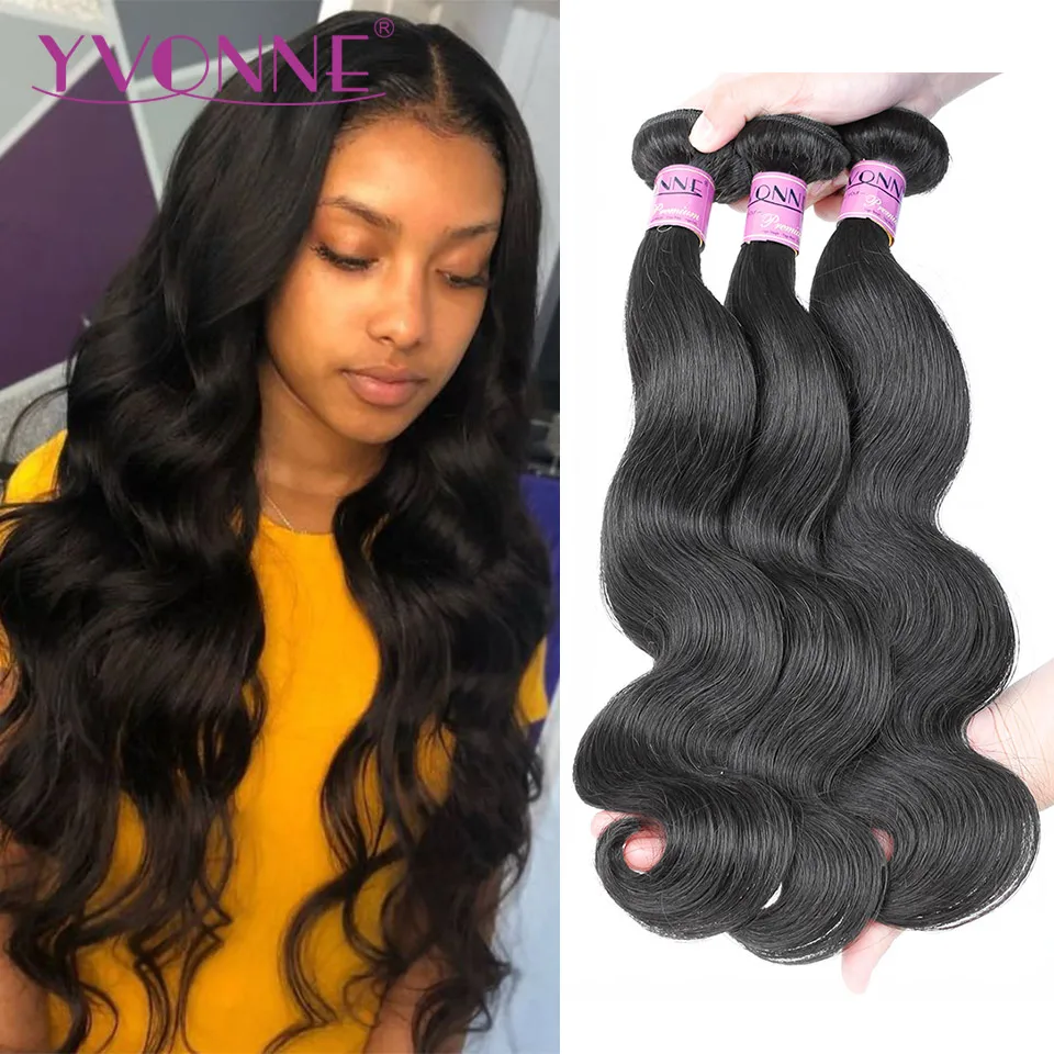 YVONNE Body Wave Virgin Hair 3 Bundles Brazilian Hair Weave Bundles 100% Human Hair Natural Color