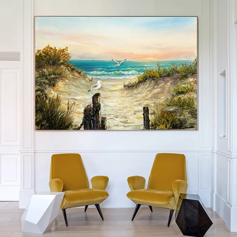 Printing Sunset Beach Sea Gull Hd Print Posters Sitting Room Adornment Wall Art Images