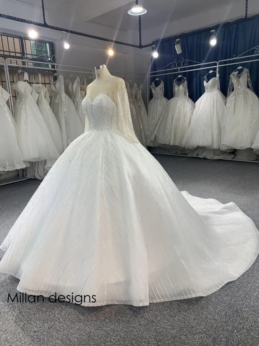 Real Photos Luxury Long Sleeves Wedding Dresses Beaded Ball Gown Bridal Dress Shiny 2024 Bridal Gown Vestido De Novias