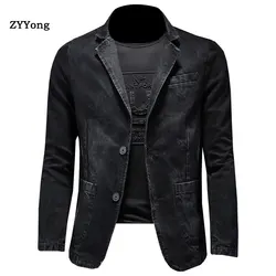 Denim Blazer Men Blazer Jeans Slim Fit Cowboy Coats Leisure Mens Suit Jean Jacket Men Casual Coat Single Button New 2020