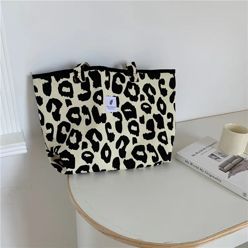 Portable Shopping Bag Leopard Print Tote Bag Large Capacity Shoulder Bag