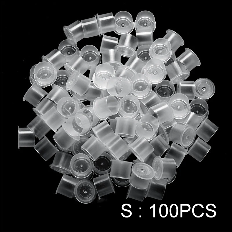 JimKing 100pcs S/M/L Plastic Disposable Tattoo Ink Cups Permanent Makeup Pigment Clear Holder Container Cap Tattoo Accessories