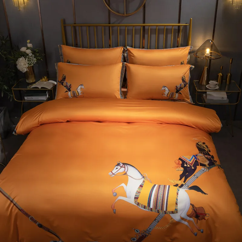 Designer New Style Digital Printing European War Horse Thicken Bedding Set Duvet cover Bed Sheet Pillowcases King Queen Size #s